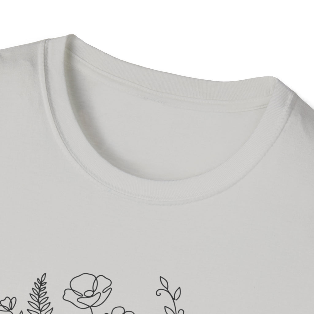 Dumbbell and Flowers Outline T-Shirt