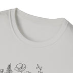 Dumbbell and Flowers Outline T-Shirt
