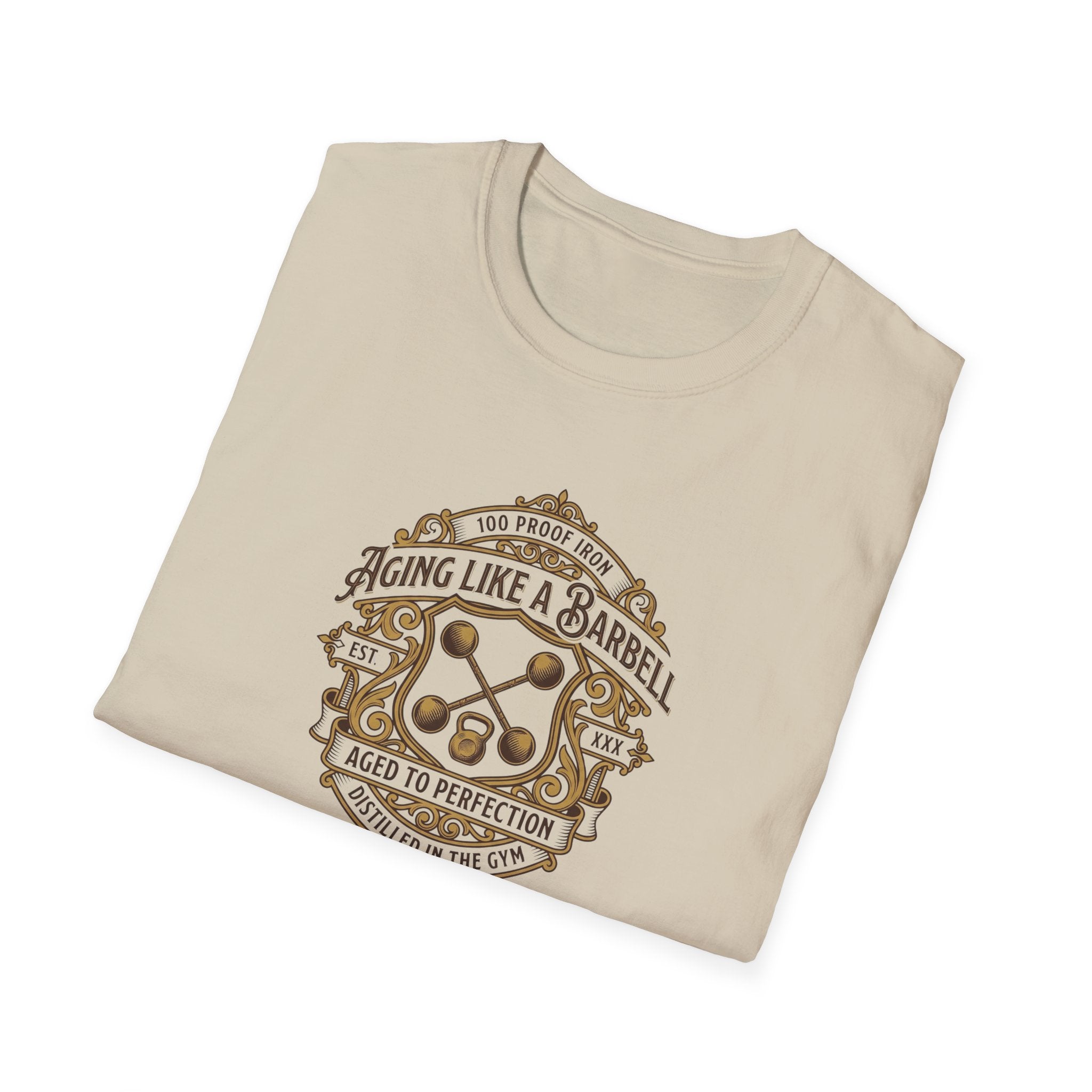 Aging like a Barbell crest logo t-shirt