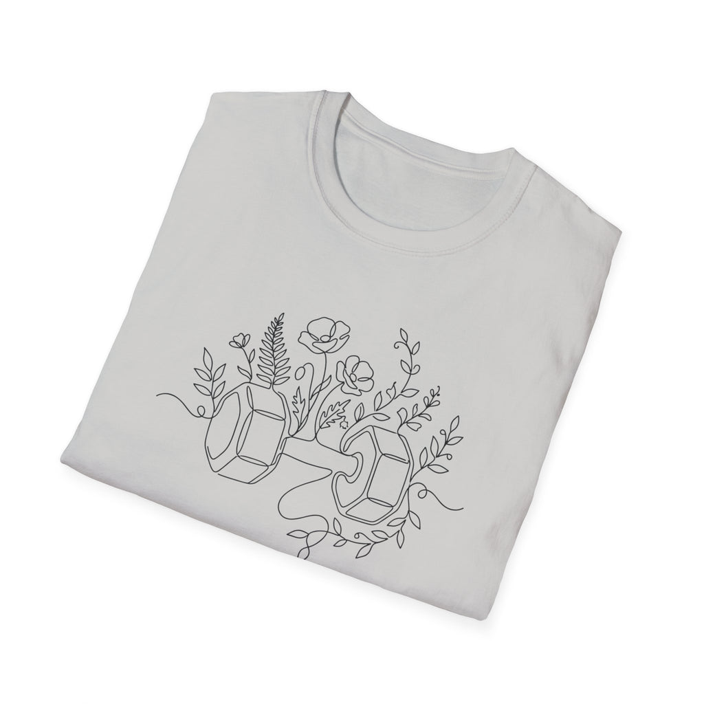 Dumbbell and Flowers Outline T-Shirt