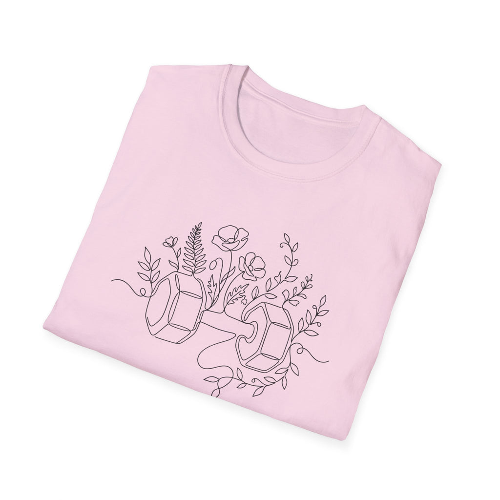 Dumbbell and Flowers Outline T-Shirt