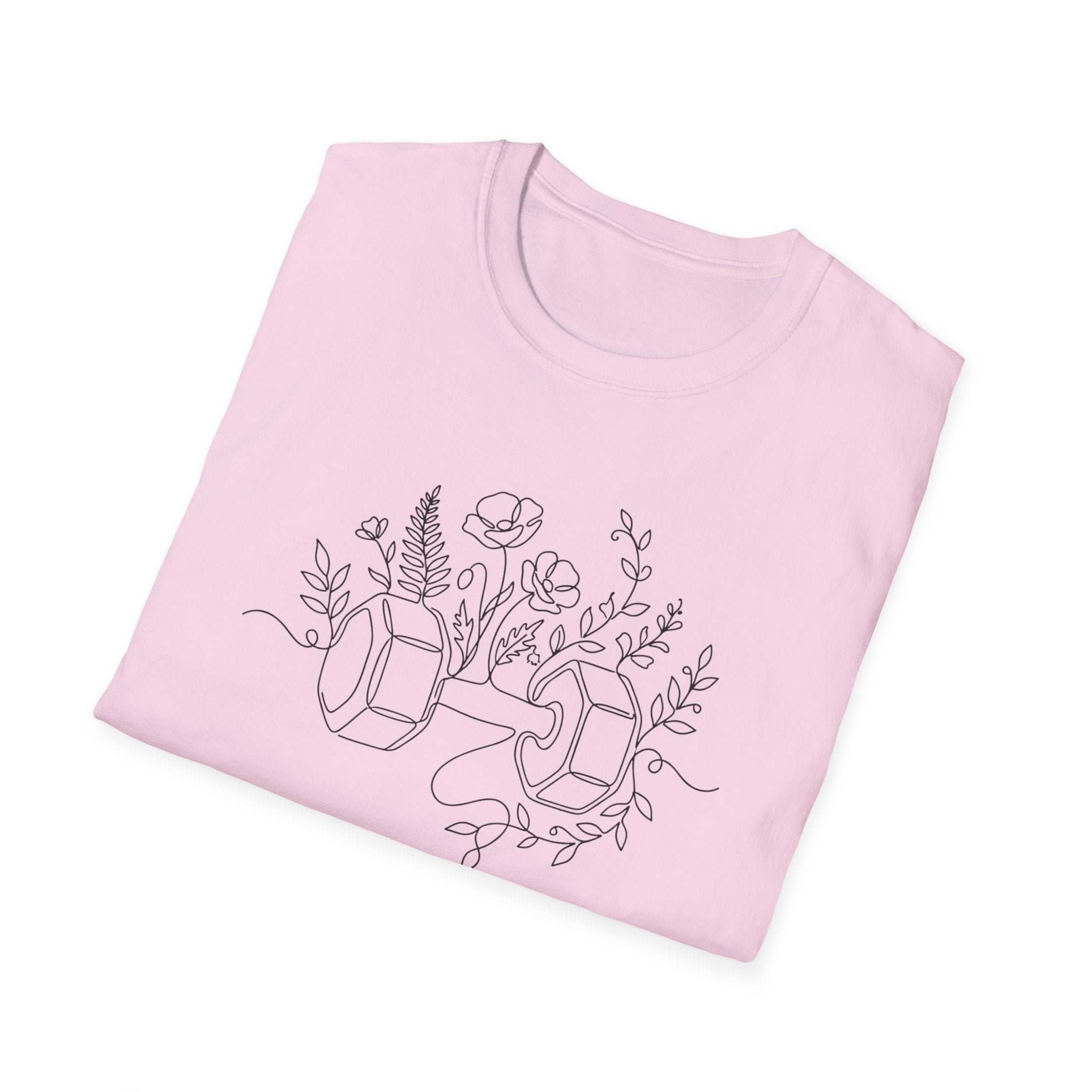 Dumbbell and Flowers Outline T-Shirt