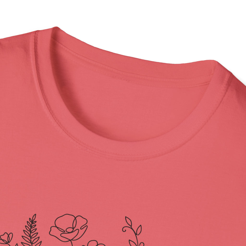 Dumbbell and Flowers Outline T-Shirt