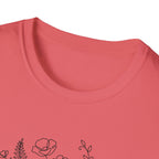 Dumbbell and Flowers Outline T-Shirt