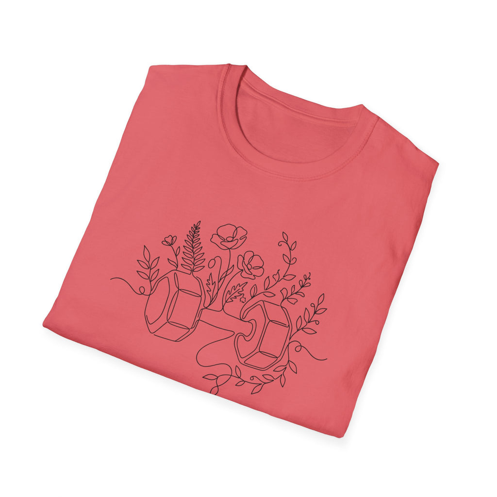 Dumbbell and Flowers Outline T-Shirt
