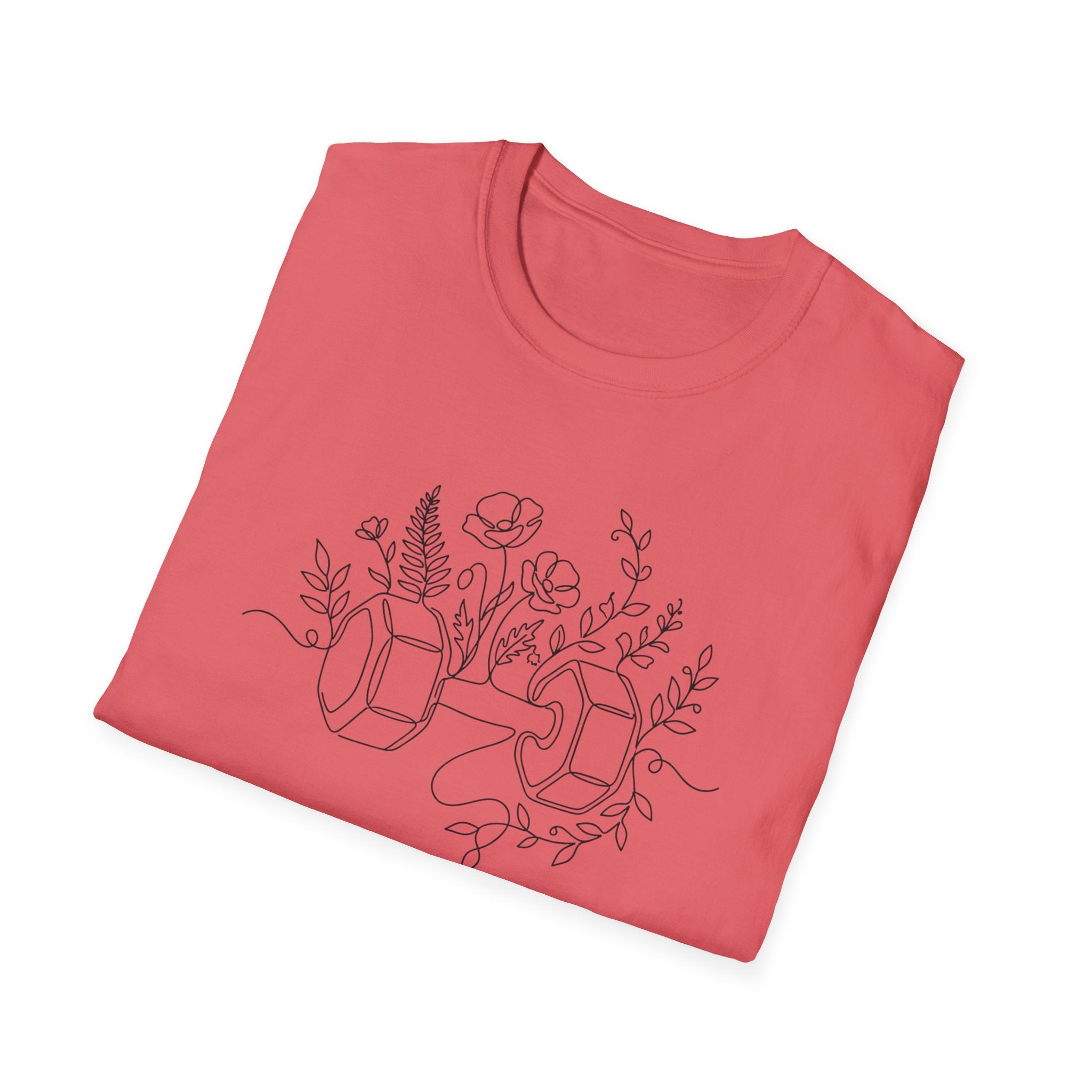Dumbbell and Flowers Outline T-Shirt