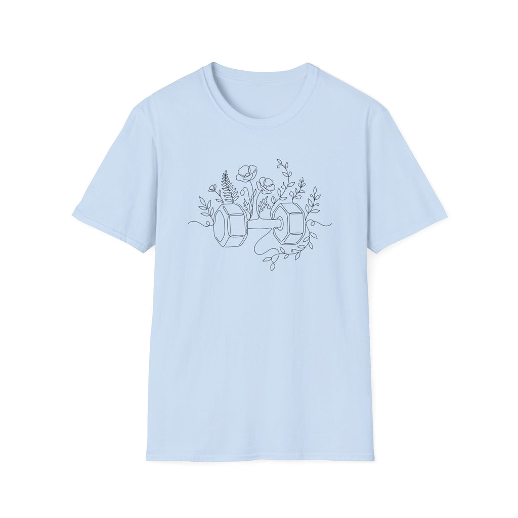 Dumbbell and Flowers Outline T-Shirt