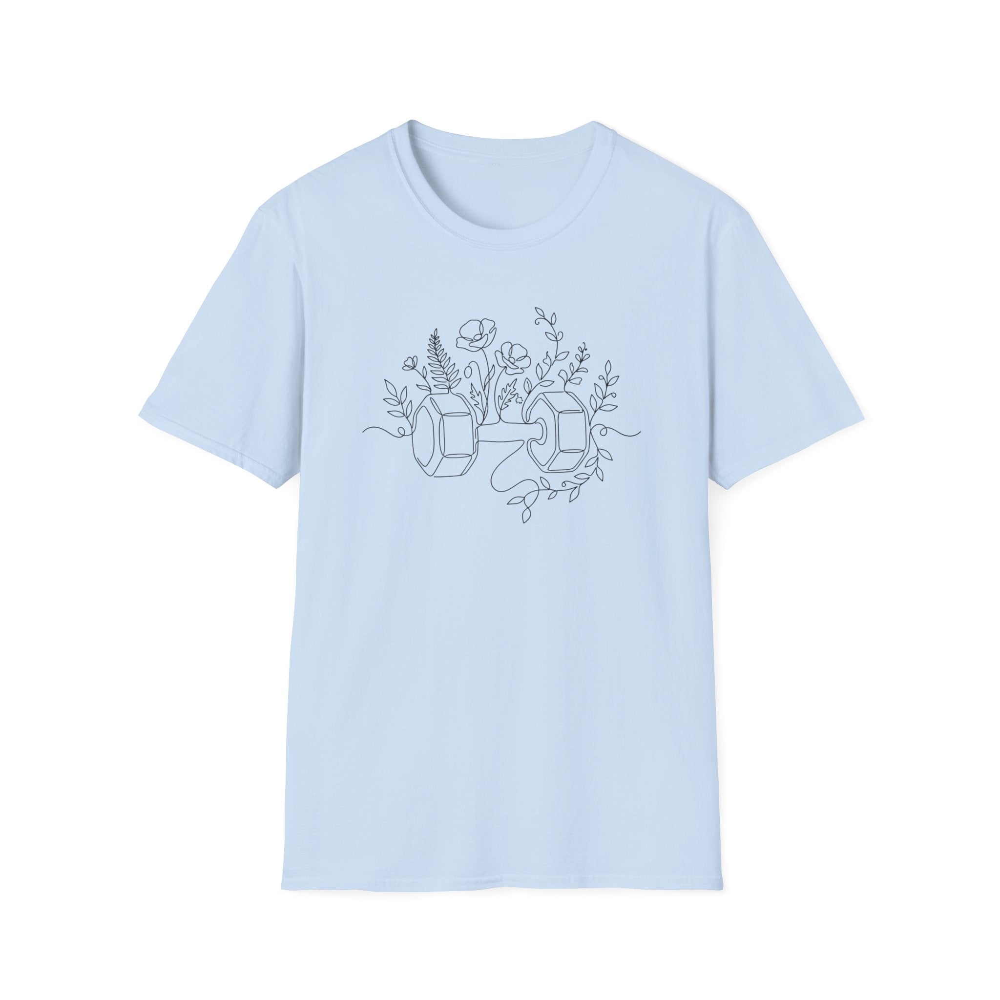 Dumbbell and Flowers Outline T-Shirt