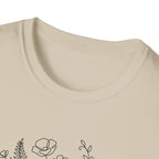 Dumbbell and Flowers Outline T-Shirt