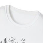 Dumbbell and Flowers Outline T-Shirt
