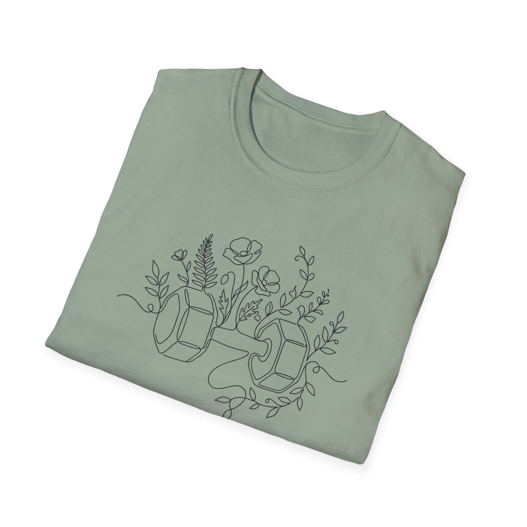 Dumbbell and Flowers Outline T-Shirt