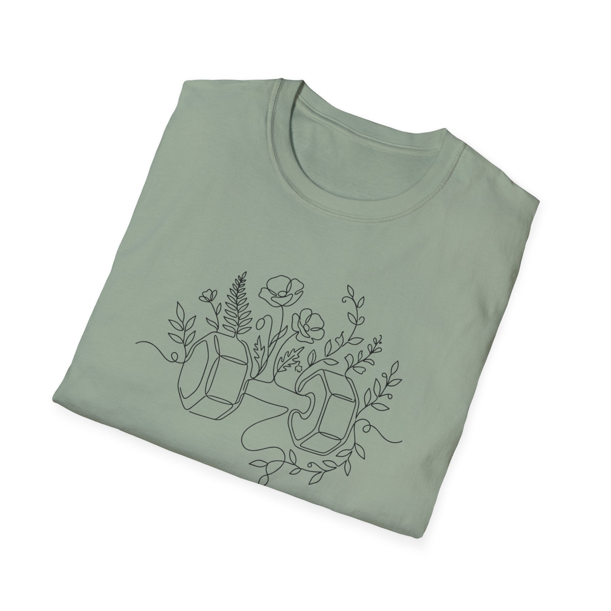 Dumbbell and Flowers Outline T-Shirt