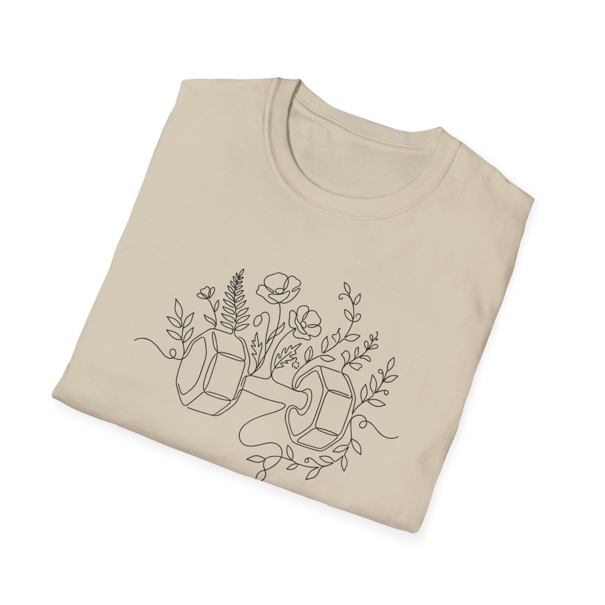 Dumbbell and Flowers Outline T-Shirt