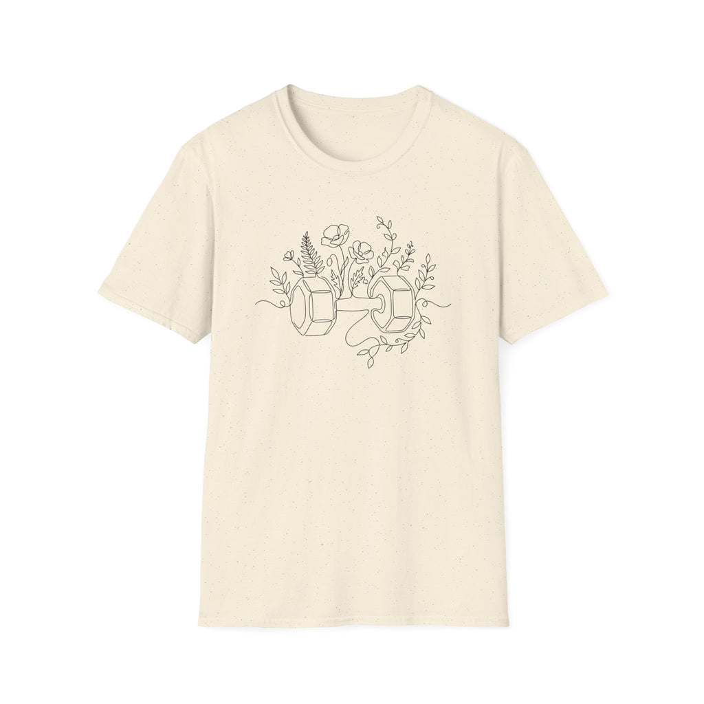 Dumbbell and Flowers Outline T-Shirt