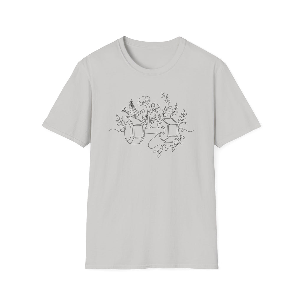 Dumbbell and Flowers Outline T-Shirt