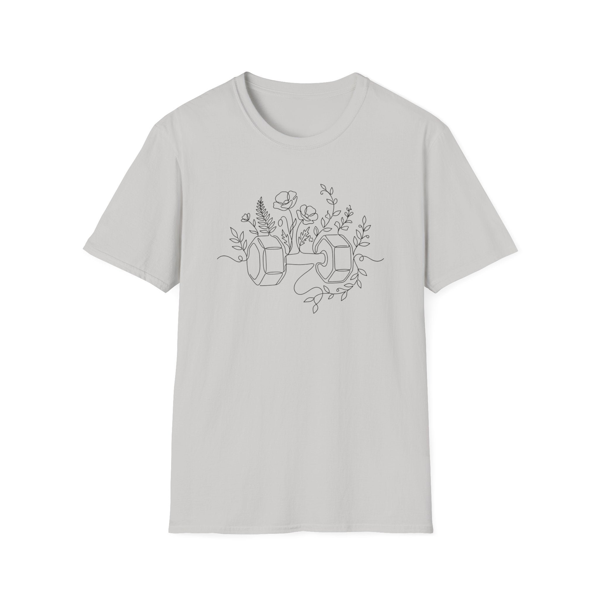 Dumbbell and Flowers Outline T-Shirt