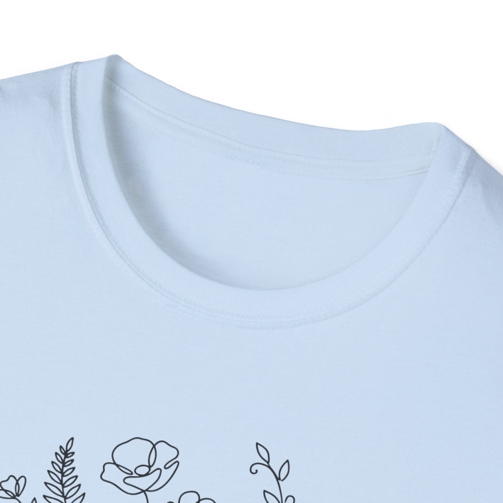 Dumbbell and Flowers Outline T-Shirt
