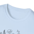 Dumbbell and Flowers Outline T-Shirt