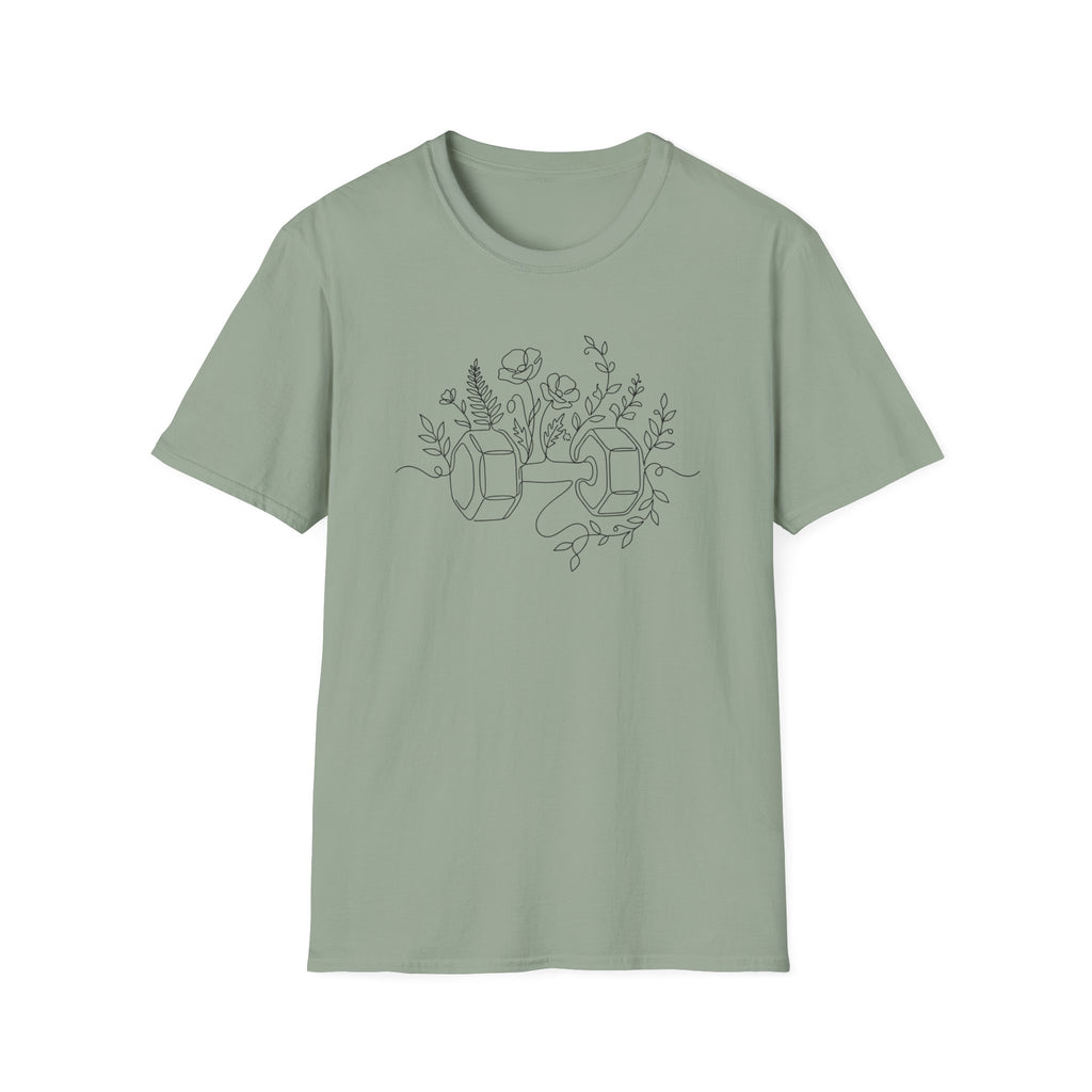 Dumbbell and Flowers Outline T-Shirt