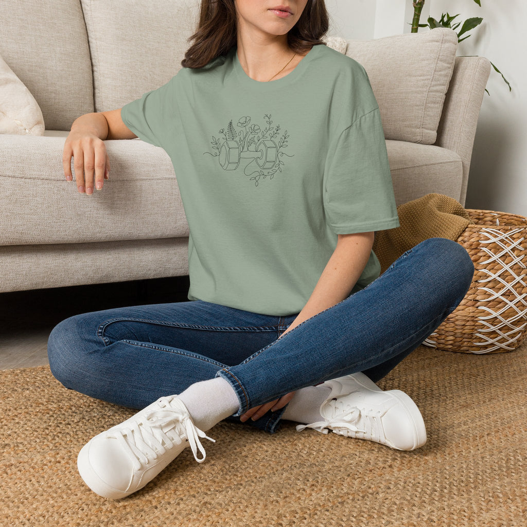 T-Shirt Dumbbell and flowers outline 5000