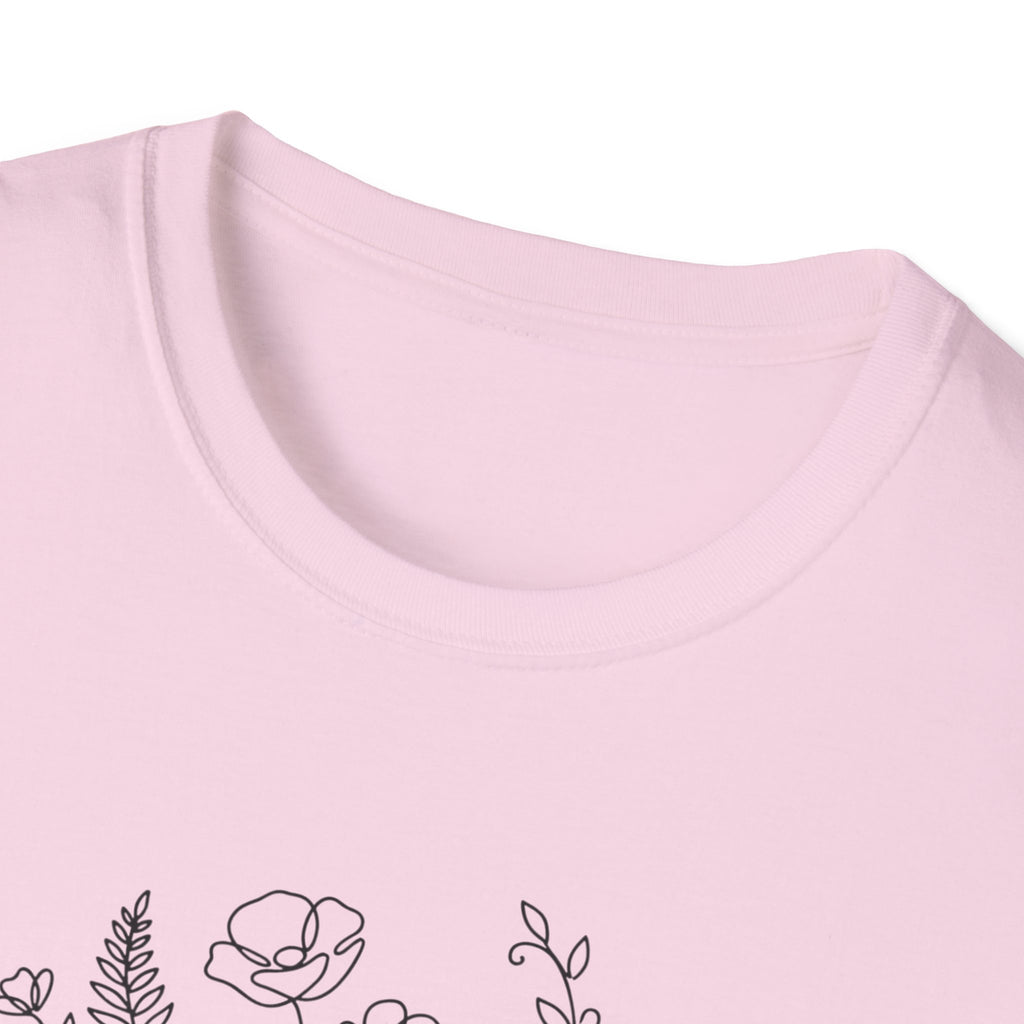 Dumbbell and Flowers Outline T-Shirt