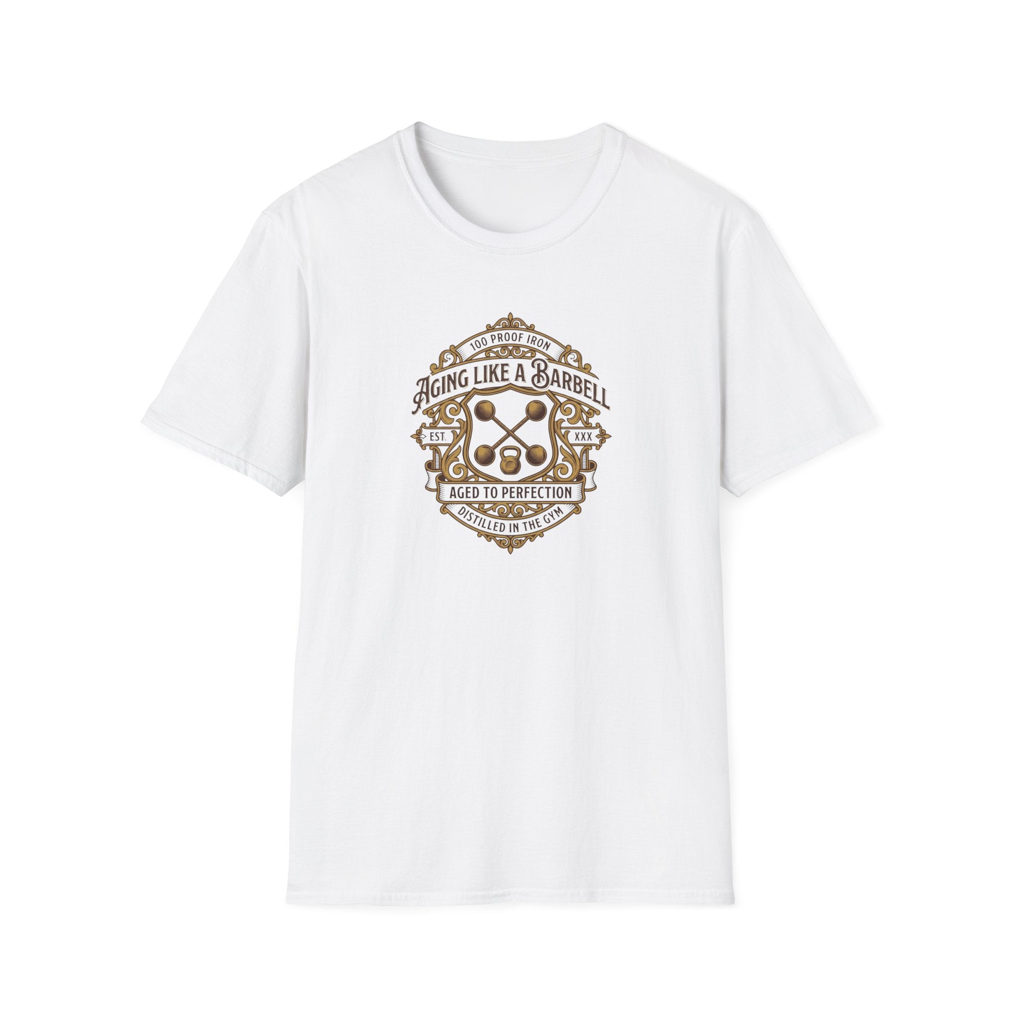 Aging like a Barbell crest logo t-shirt