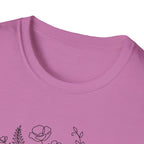 Dumbbell and Flowers Outline T-Shirt