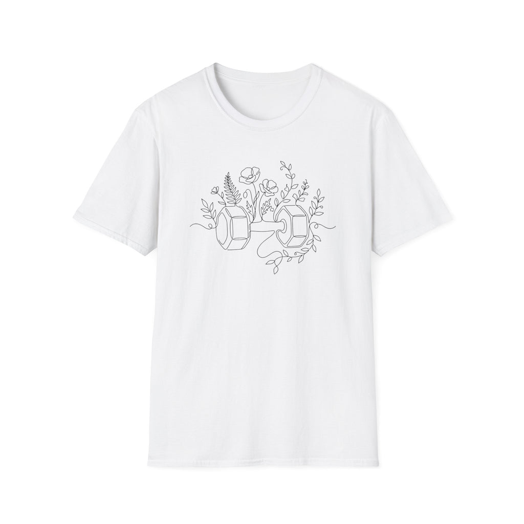 Dumbbell and Flowers Outline T-Shirt
