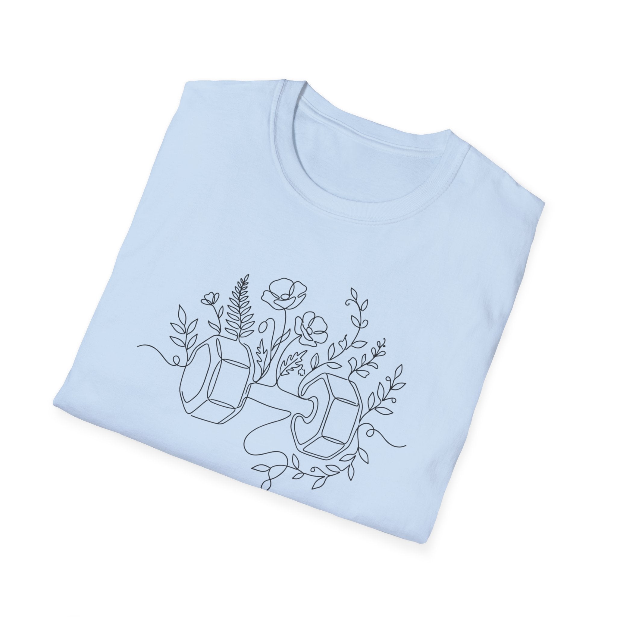 Dumbbell and Flowers Outline T-Shirt