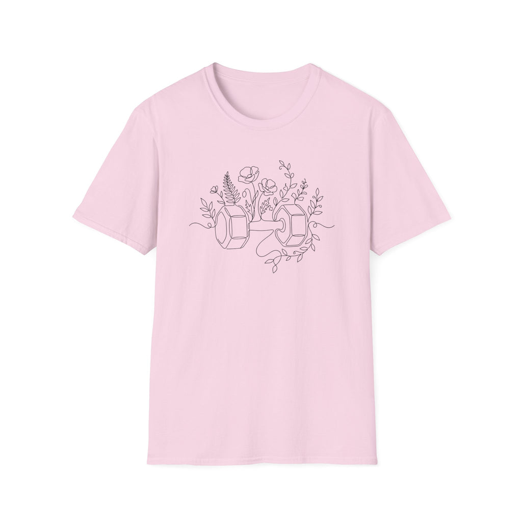 Dumbbell and Flowers Outline T-Shirt