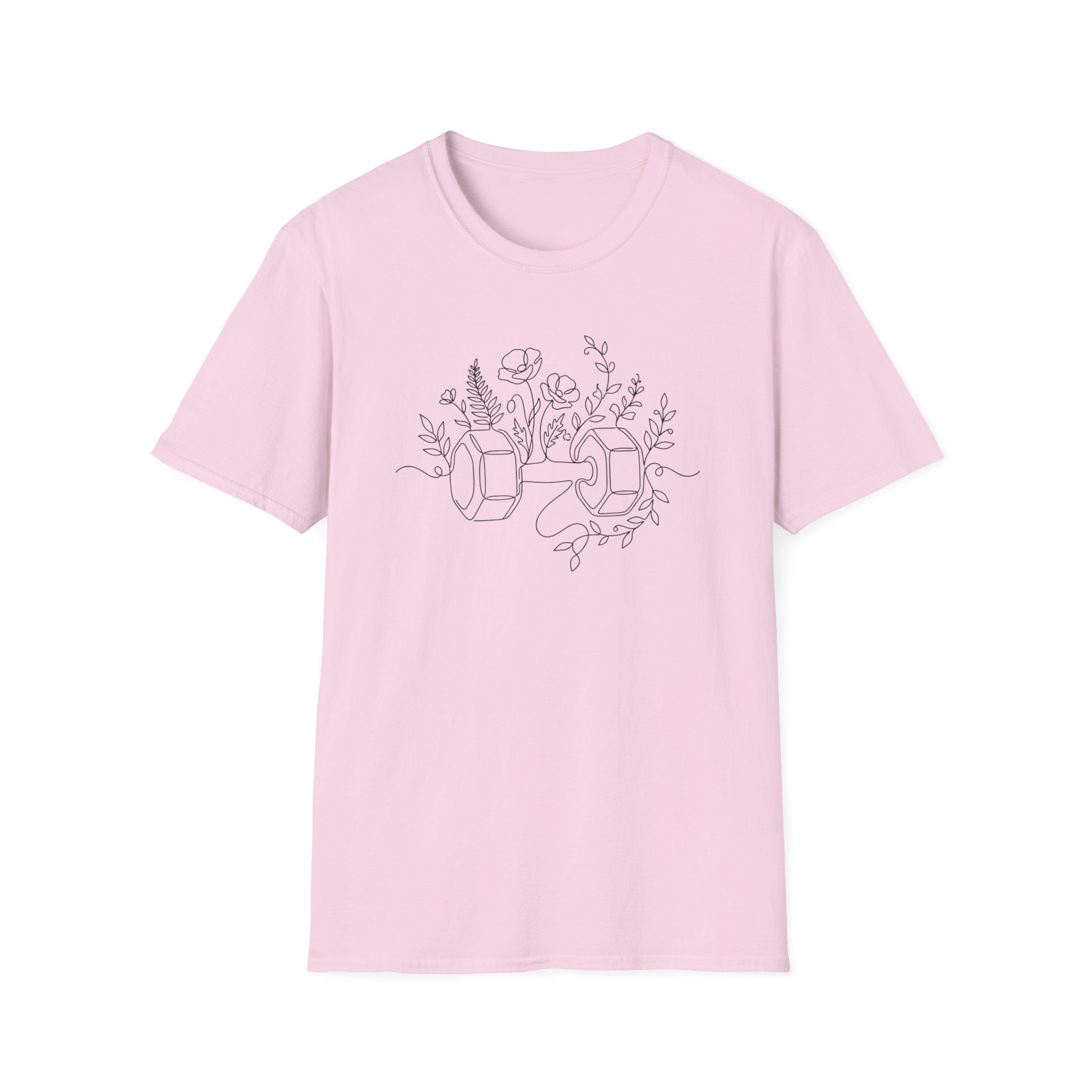 Dumbbell and Flowers Outline T-Shirt