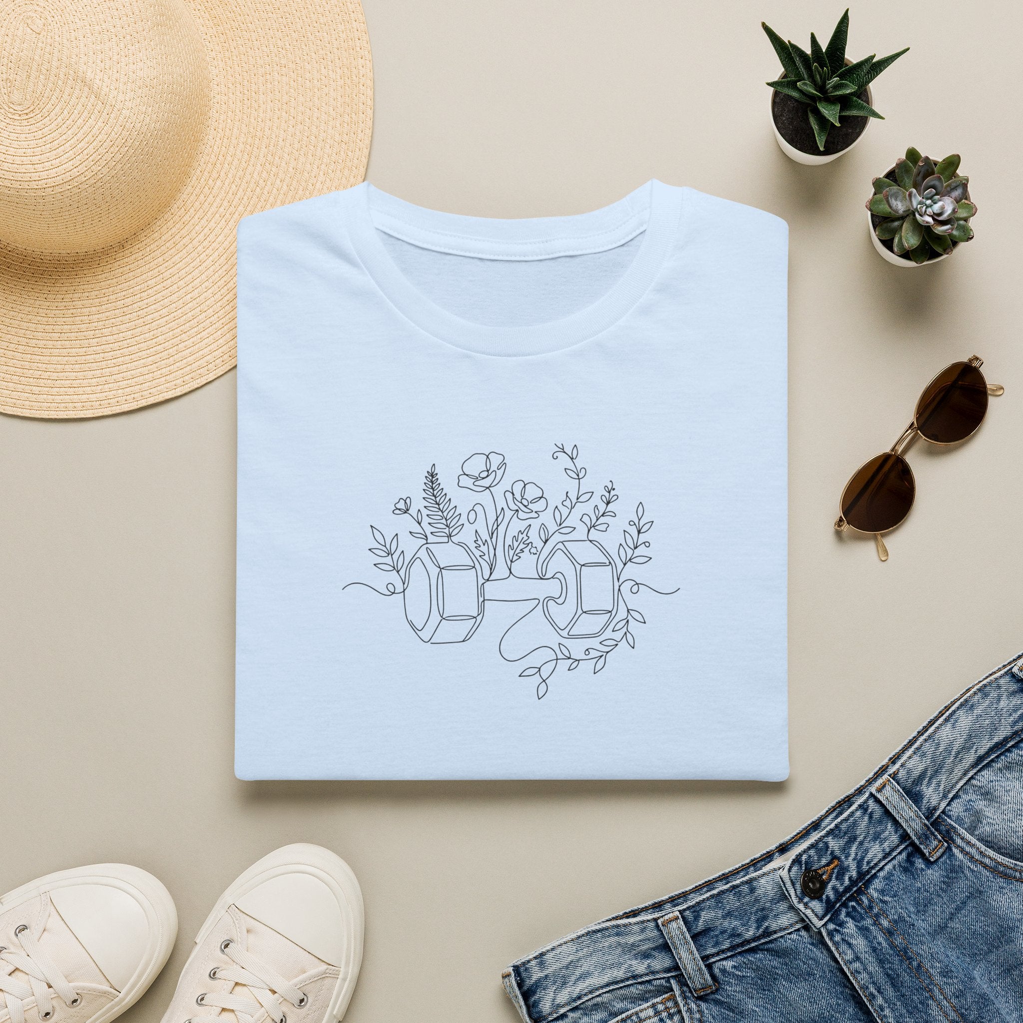T-Shirt Dumbbell and flowers outline 5000