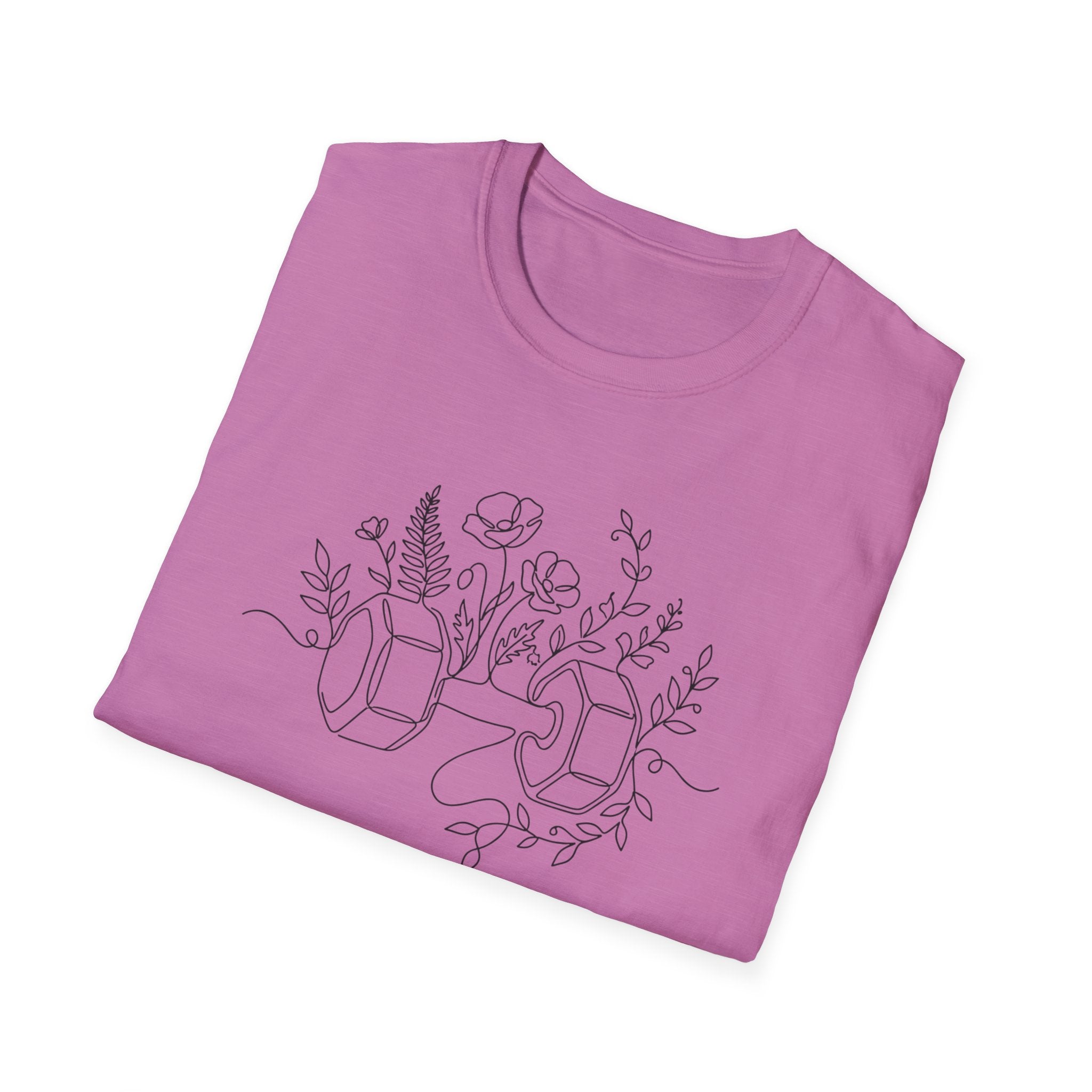 Dumbbell and Flowers Outline T-Shirt