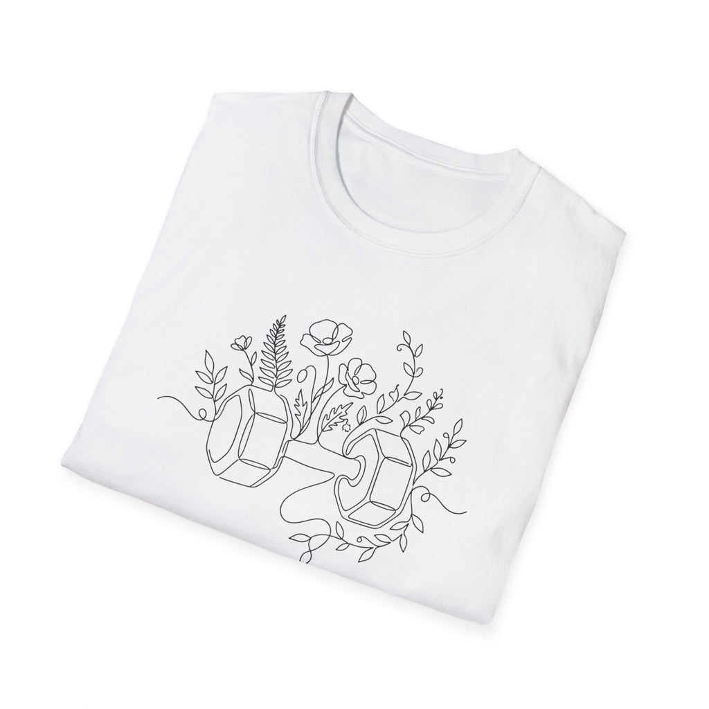 Dumbbell and Flowers Outline T-Shirt
