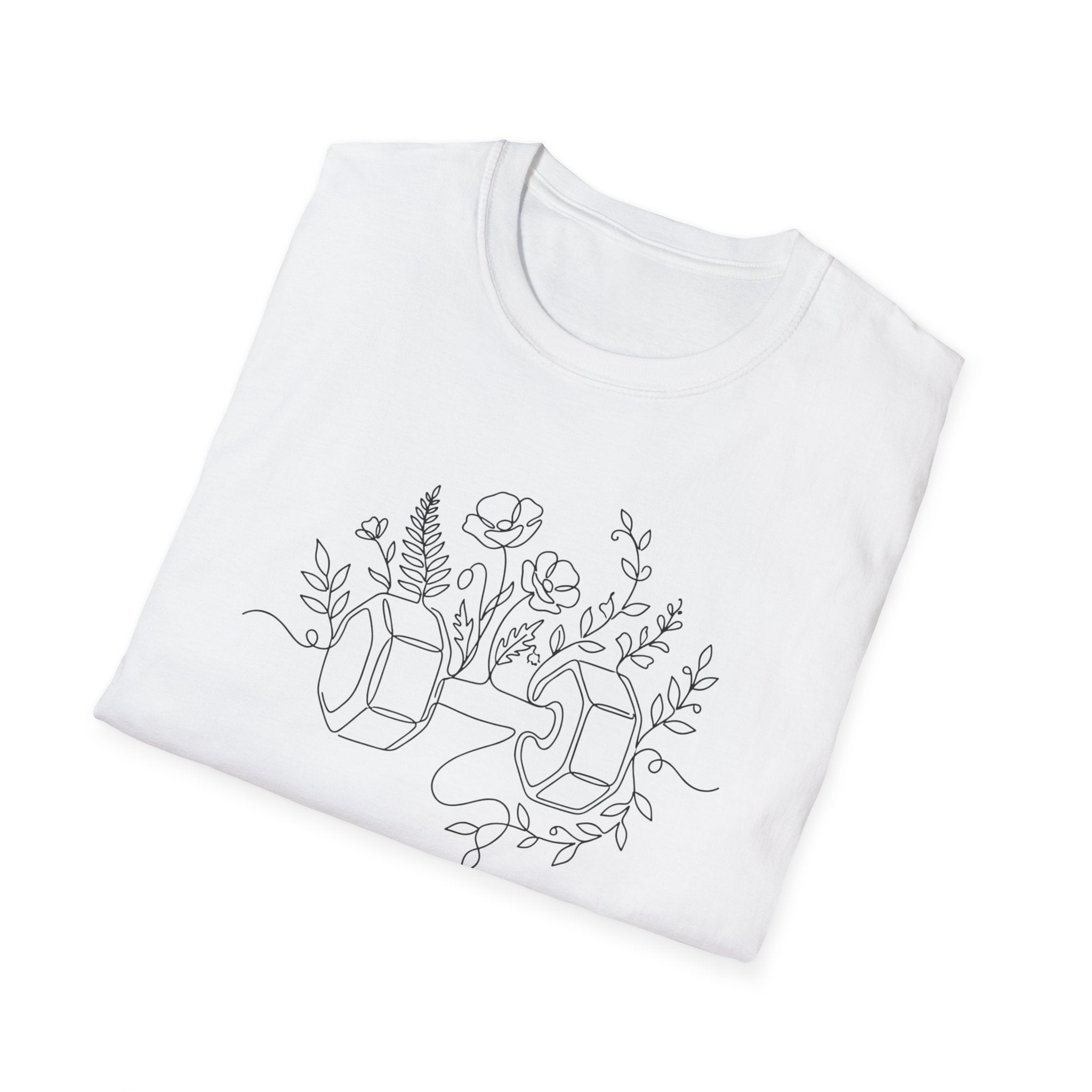 Dumbbell and Flowers Outline T-Shirt