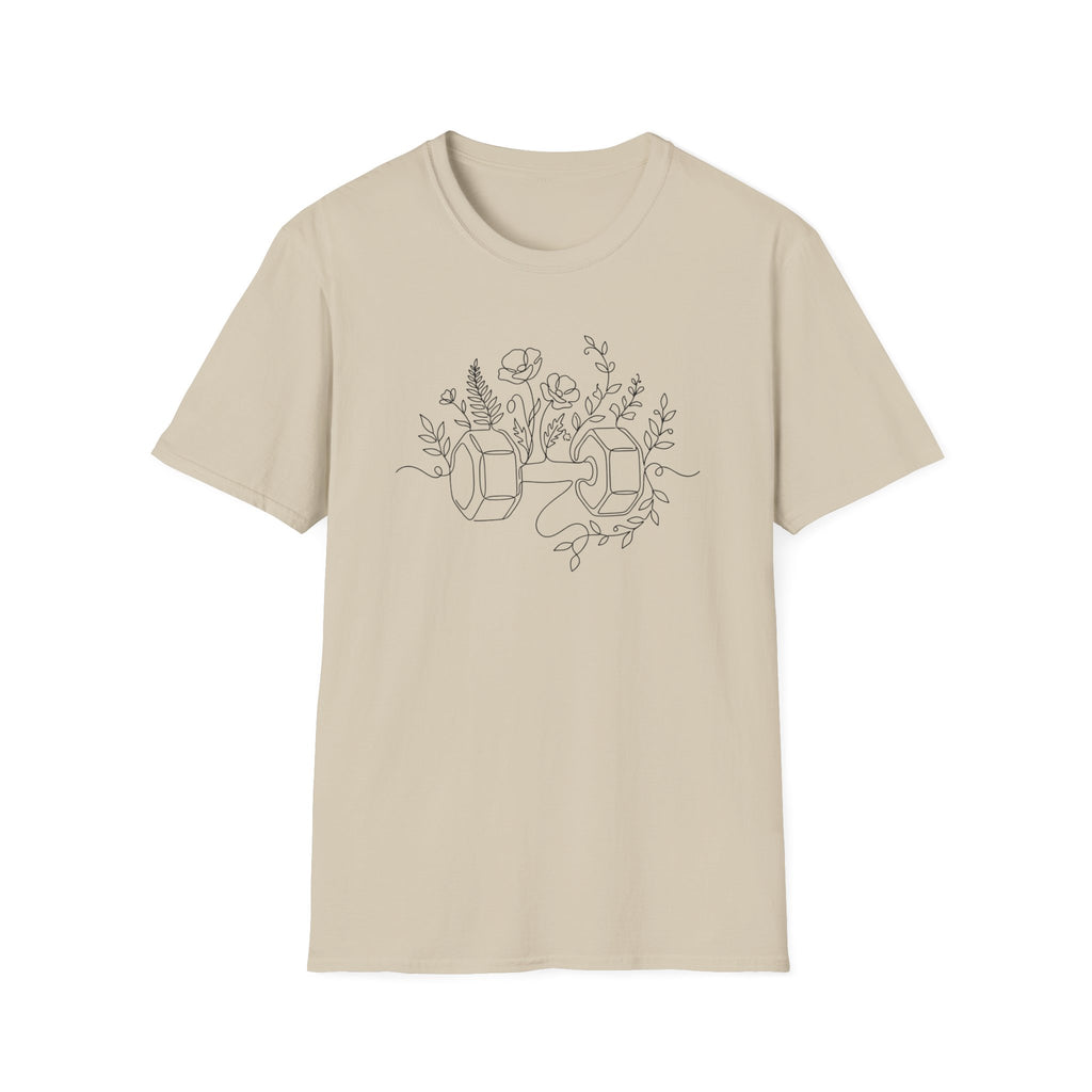 Dumbbell and Flowers Outline T-Shirt