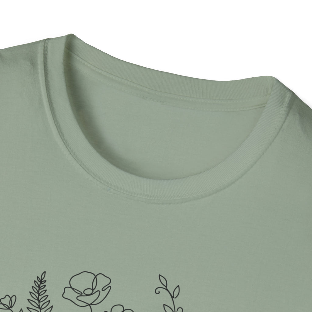 Dumbbell and Flowers Outline T-Shirt