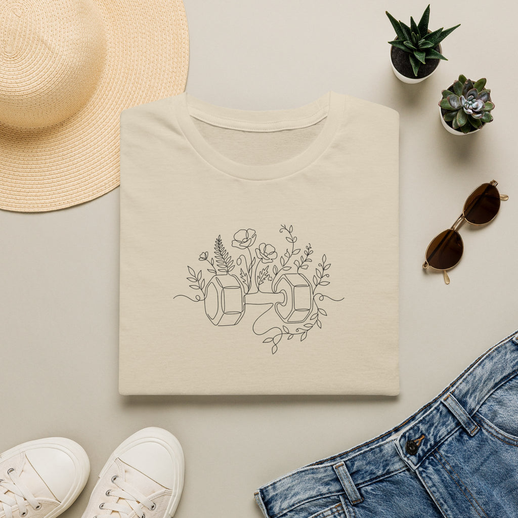 T-Shirt Dumbbell and flowers outline 5000
