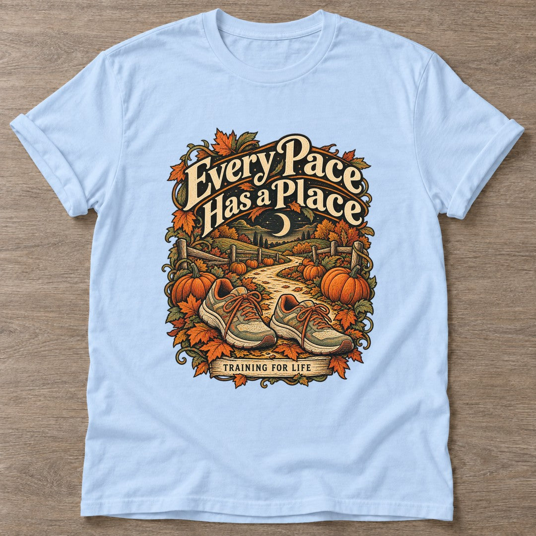 Light Blue Every Pace T-shirt — walking club design, for women who walk
