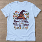 Light Blue Witchy Humor T-shirt — funny gym slogan, for women who train and laugh about it