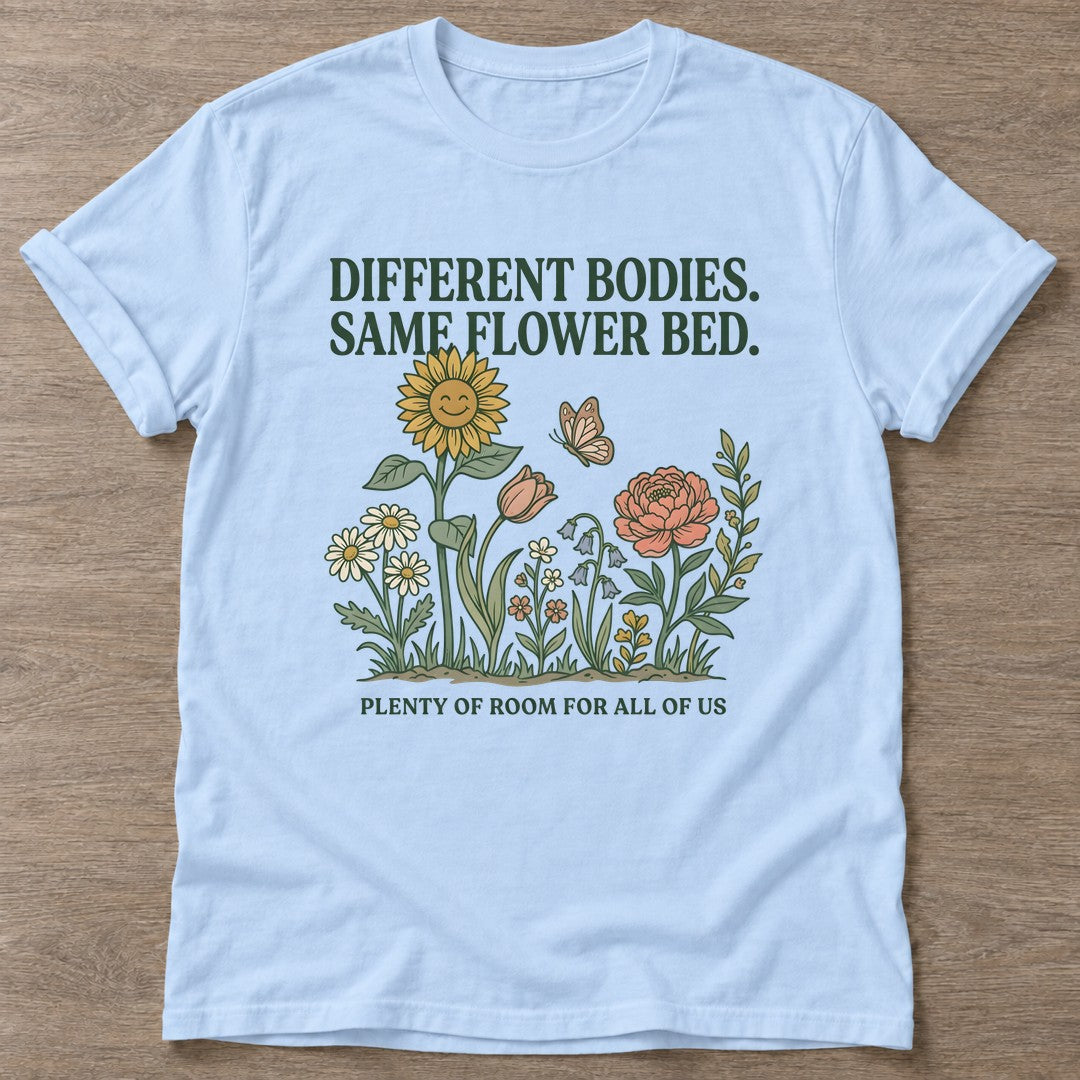 Light Blue Different Bodies T-shirt — body positive design, for every body in the gym