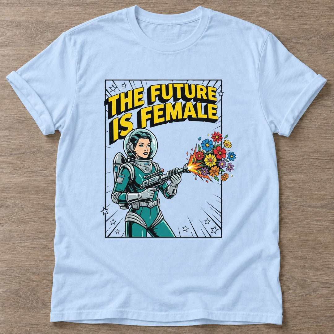 Light Blue Flower Power Astronaut T-shirt — floral strength design, for women who train