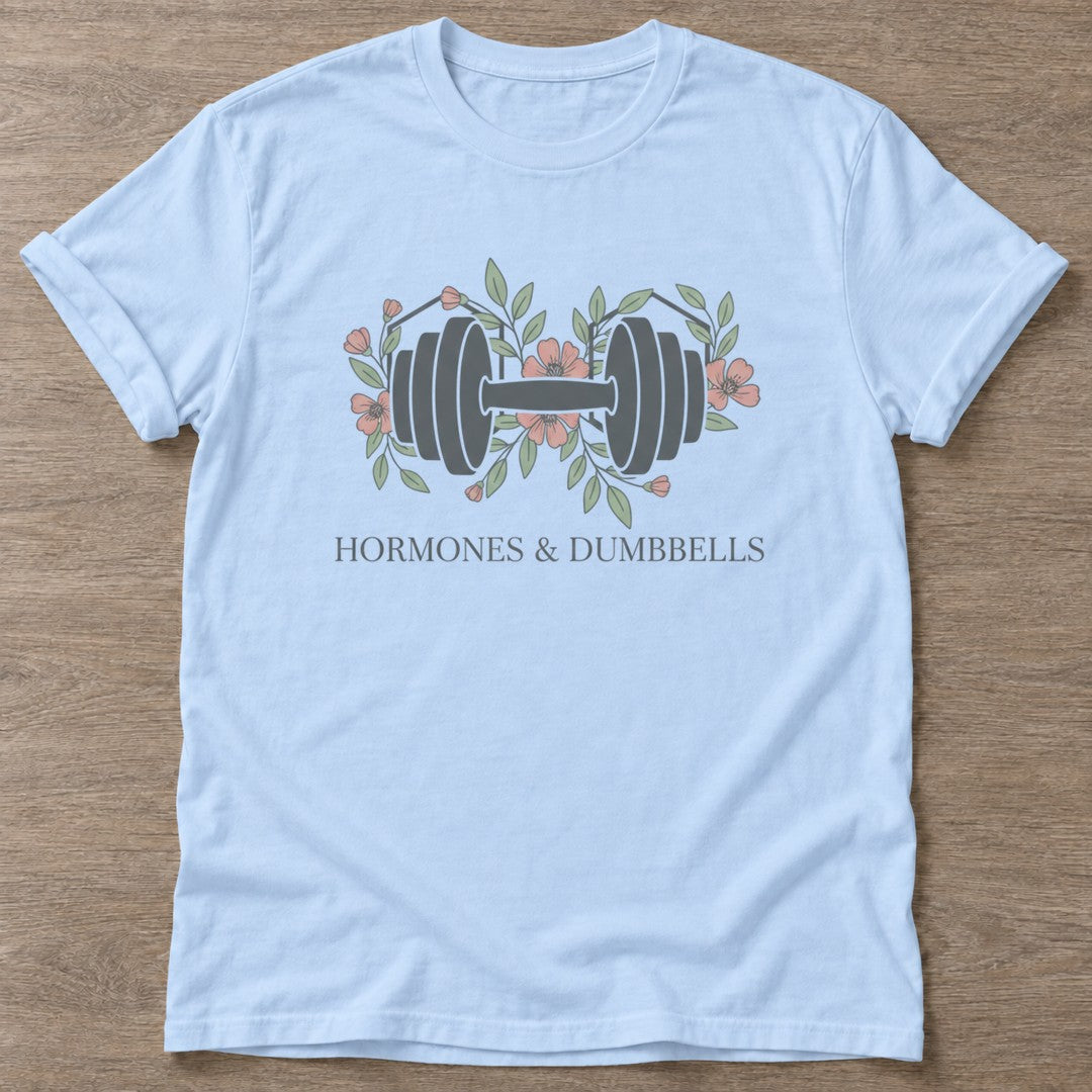 Light Blue Floral Grind T-shirt — floral strength design, for women who train