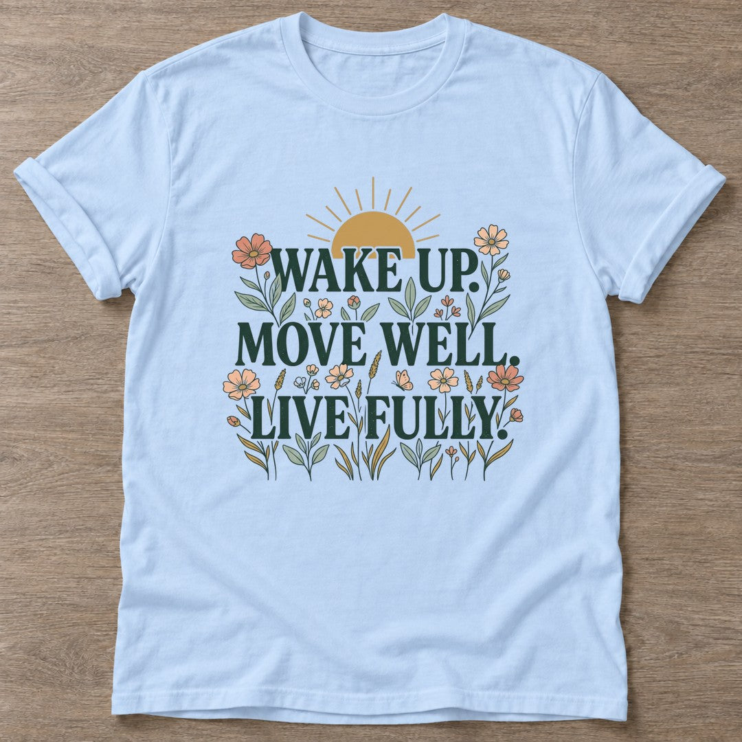 Light Blue Bloom Awake T-shirt — floral strength design, for women who train