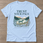 Light Blue Journey Rhythm T-shirt — motivational slogan design, for women who train