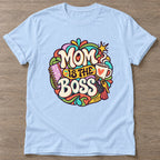 Light Blue Boss Mom T-shirt — motivational slogan design, for women who train