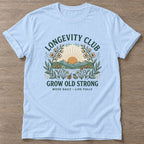 Light Blue Botanical Aging T-shirt — longevity training design, for women over 40