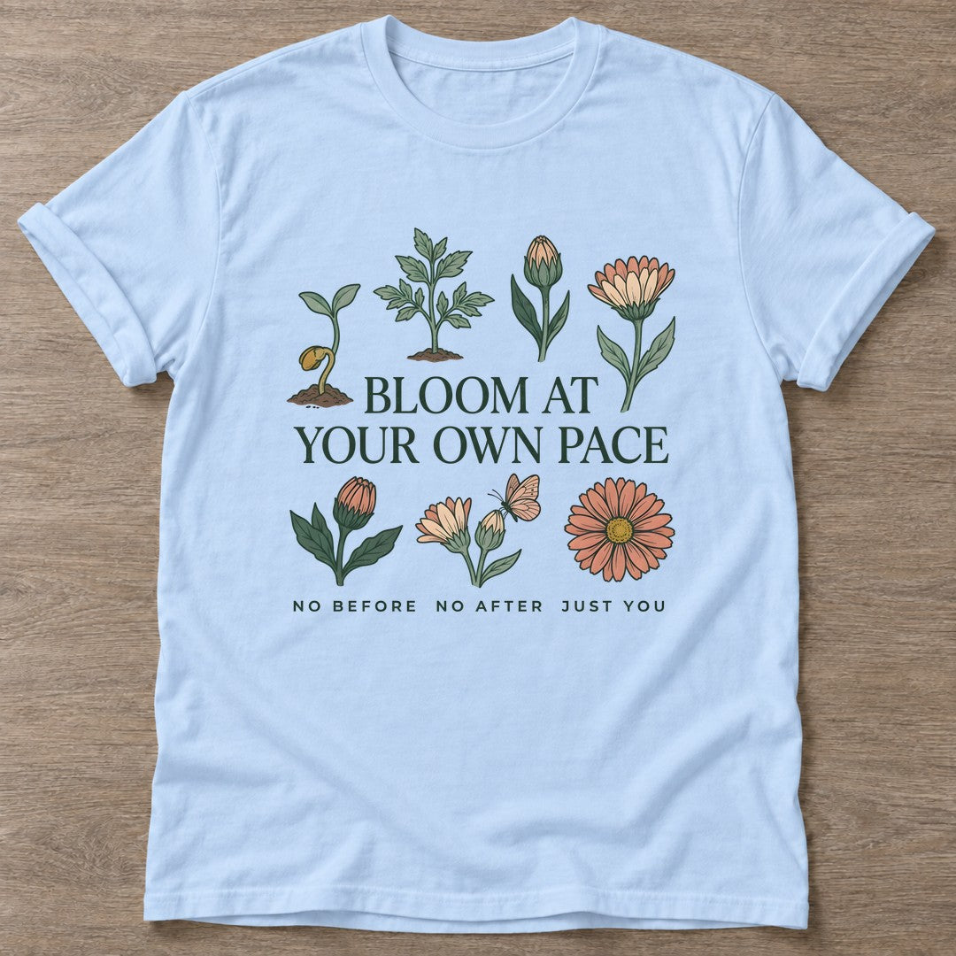 Light Blue Own Pace T-shirt — motivational slogan design, for women who train
