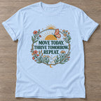 Light Blue Rise And Flourish T-shirt — growth mindset design, for women building a habit
