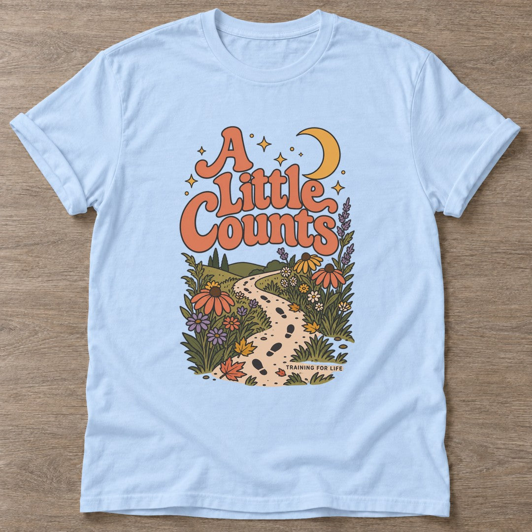 Light Blue Wildflower Path T-shirt — floral strength design, for women who train